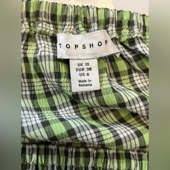 Topshop Green Plaid Off Shoulder Peasant Blouse Long Sleeve Women's US 6 NWT - Picture 2 of 6